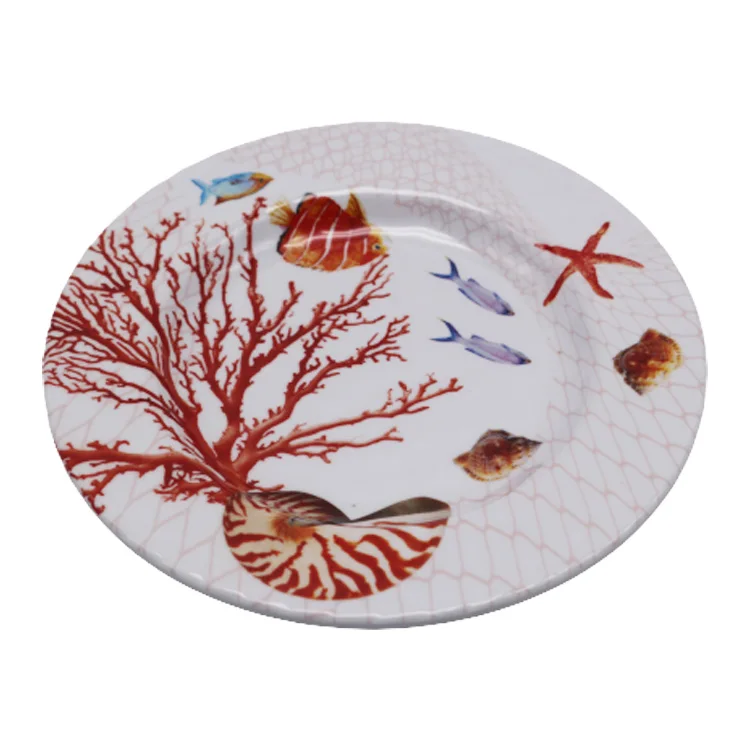 Wholesale Marine Coral Shell Design Melamine Plastic Tableware Soup Plate dinnerware