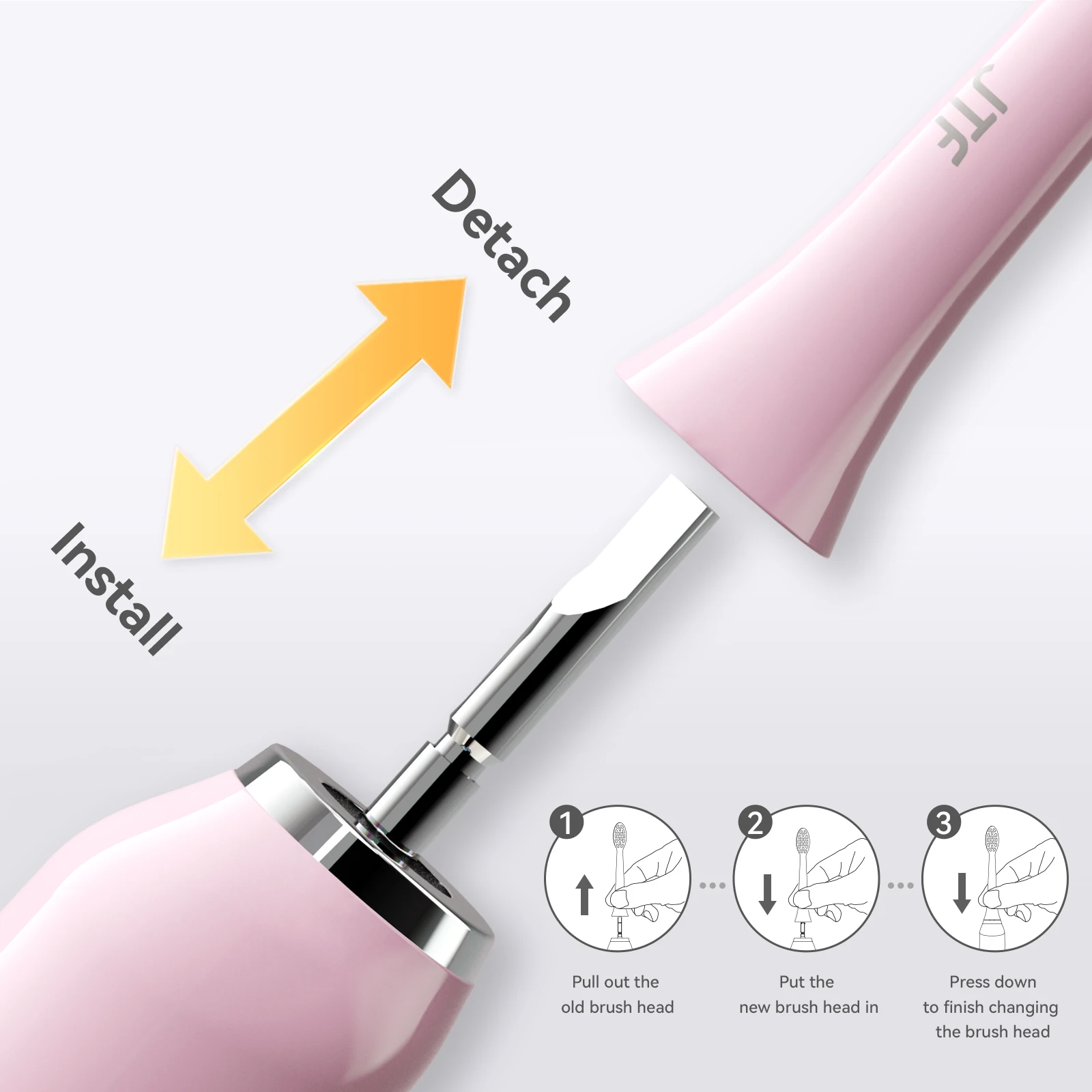 JTF replacements P200 electric toothbrush heads brush head pink color with medium soft bristle