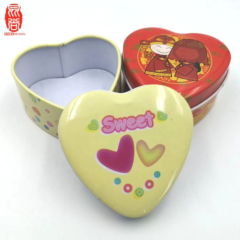 OEM lovely heart shape PMS printing candy metal tin box