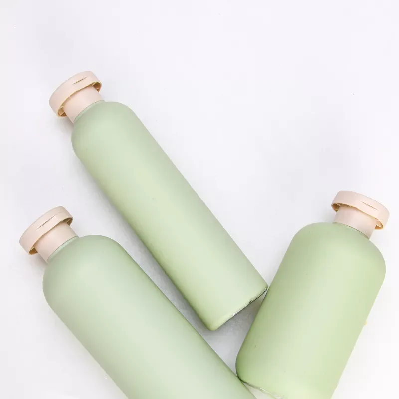 Matte Green Plush HDPE Plastic Cosmetic Packaging Soft Touch Squeeze Body Lotion Bottles Shampoo Bottle 200ml 250ml 400ml 500ml