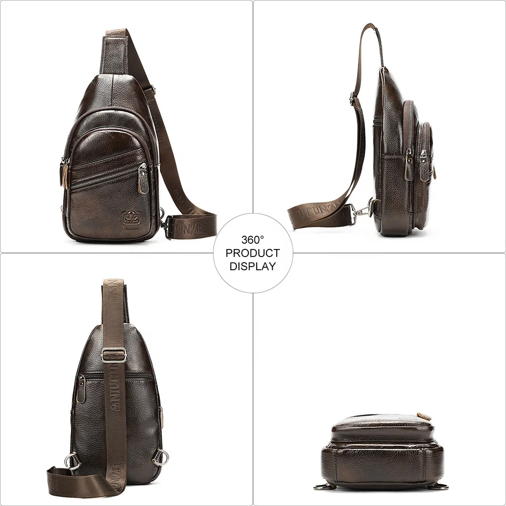 NIUCUNZH Genuine Leather Crossbody Shoulder Chest Bags Travel Daypack Men Sling Bag Leather Men Chest Bags