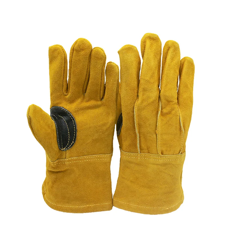 Outdoor camping heat resistant gloves  Cow split leather  drivers wear resistant  anti-scalding cotton lined gardening glove
