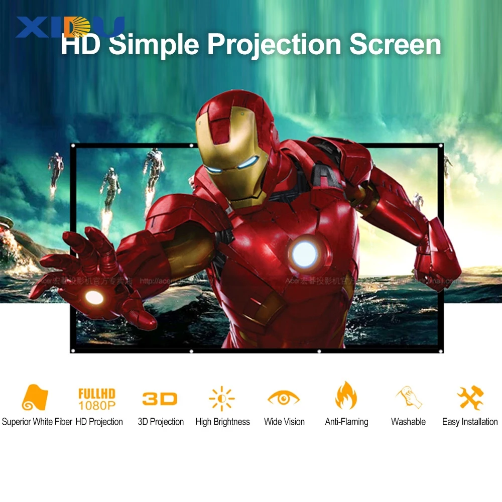 XIDU 30-200 Inch Foldable Large Outdoor Projection Screen Convenient Short Focus Double-Sided Rear Projection Bracket Screen