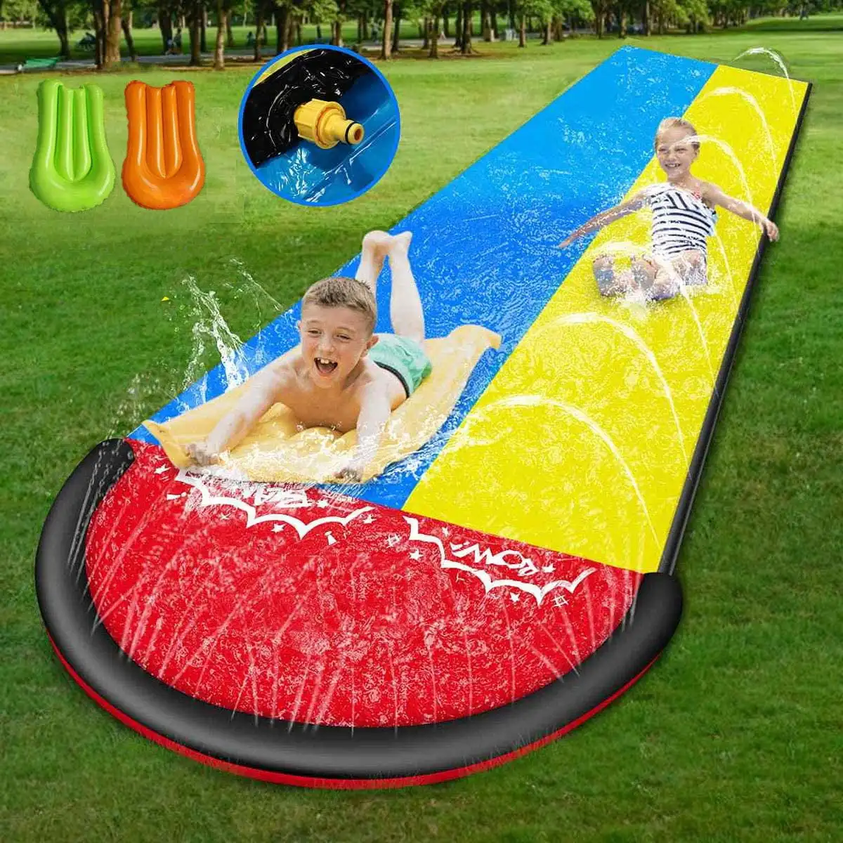 Kids Outdoor Toys 16FT Giant Splash Sprinkler boards water Slip and slides with Crash pad