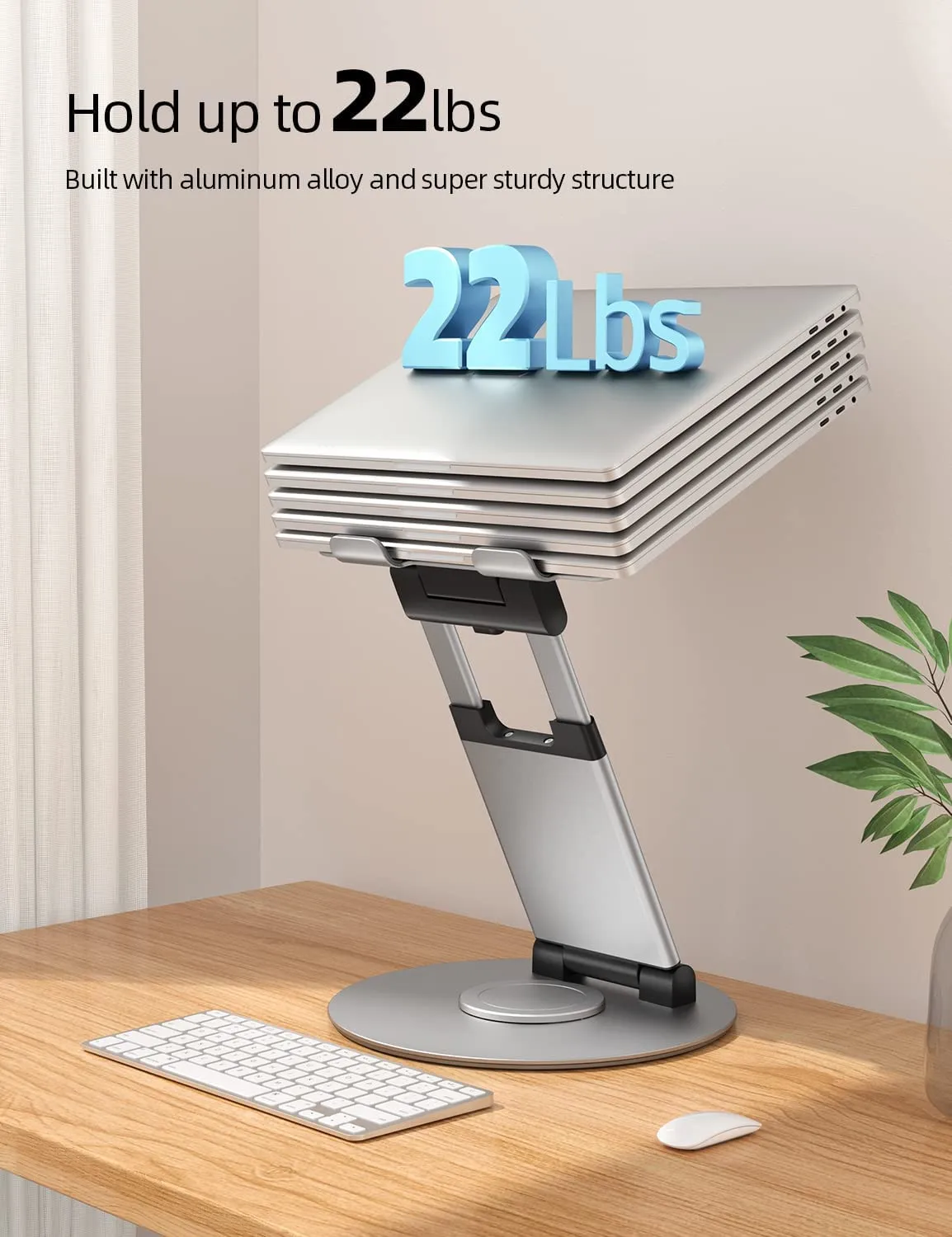 Height Angle Adjustable Ergonomic Desk Sit to Stand pull out design aluminum 360 rotating laptop stand