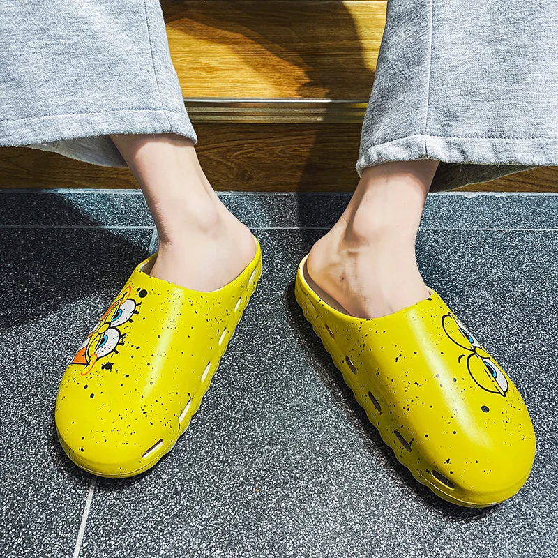 mens sandals cartoon print cheap slides slippers footwear close tos mule shoes casual  black loafers for men