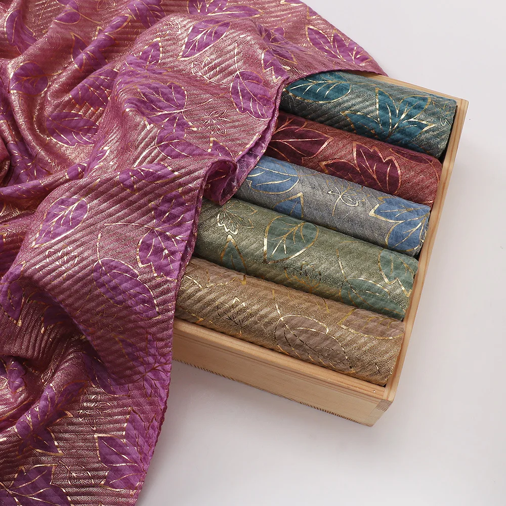 Hot Sell Premium Printed-Chiffon-Fabric Hijab Maple Leaf Embossed Scarf Tourism Vintage Chiffon Hair Scarf