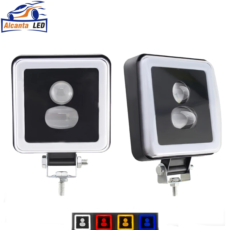 AlcantaLED 4 inch 20W LED Work Light 12v 24v Square Motorcycle Fog Headlamp Beam Mini Driving Lights For Motorbike Spot