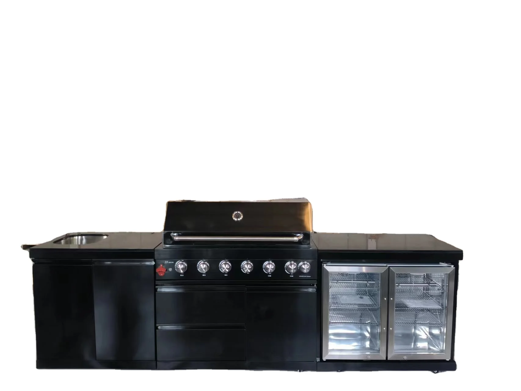Modular 304 Stainless Steel BBQ Manufacturer Storage Free Standing Outdoor Kitchen Cabinet with Gas Grill and Sink and Fridge