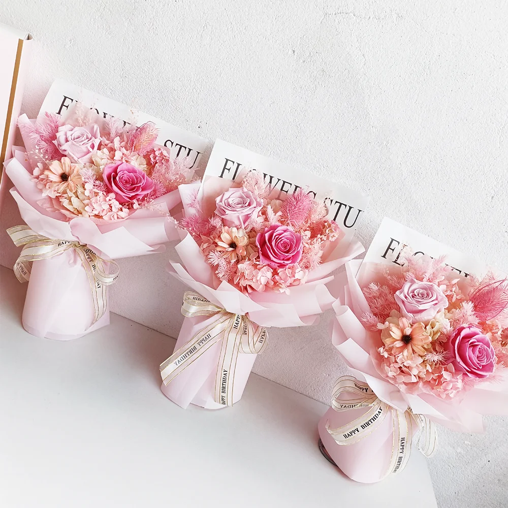 Розовые вечные розы Regalos De San Valentin сохранили персонализированные букеты из роз, долговечные цветы для украшения