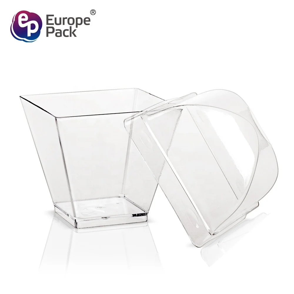 Party supplies square shape disposable plastic 2oz cups with dome lid