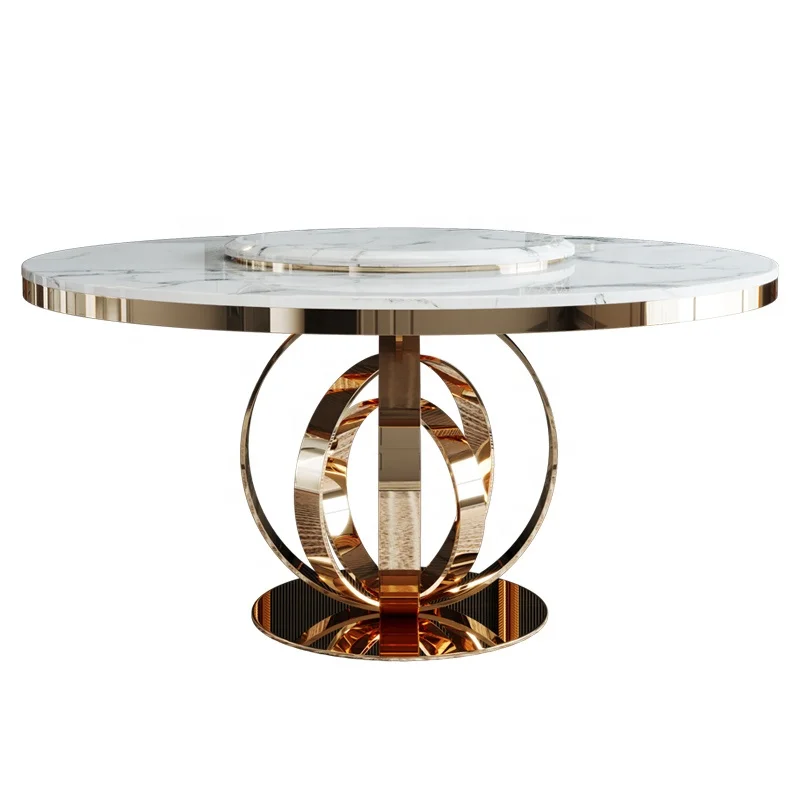 
Modern Luxury Round Dining Set Furniture 8 Seater Glass Dining Table and Chairs set Marble Gold Stainless Steel Dining Table Set 
