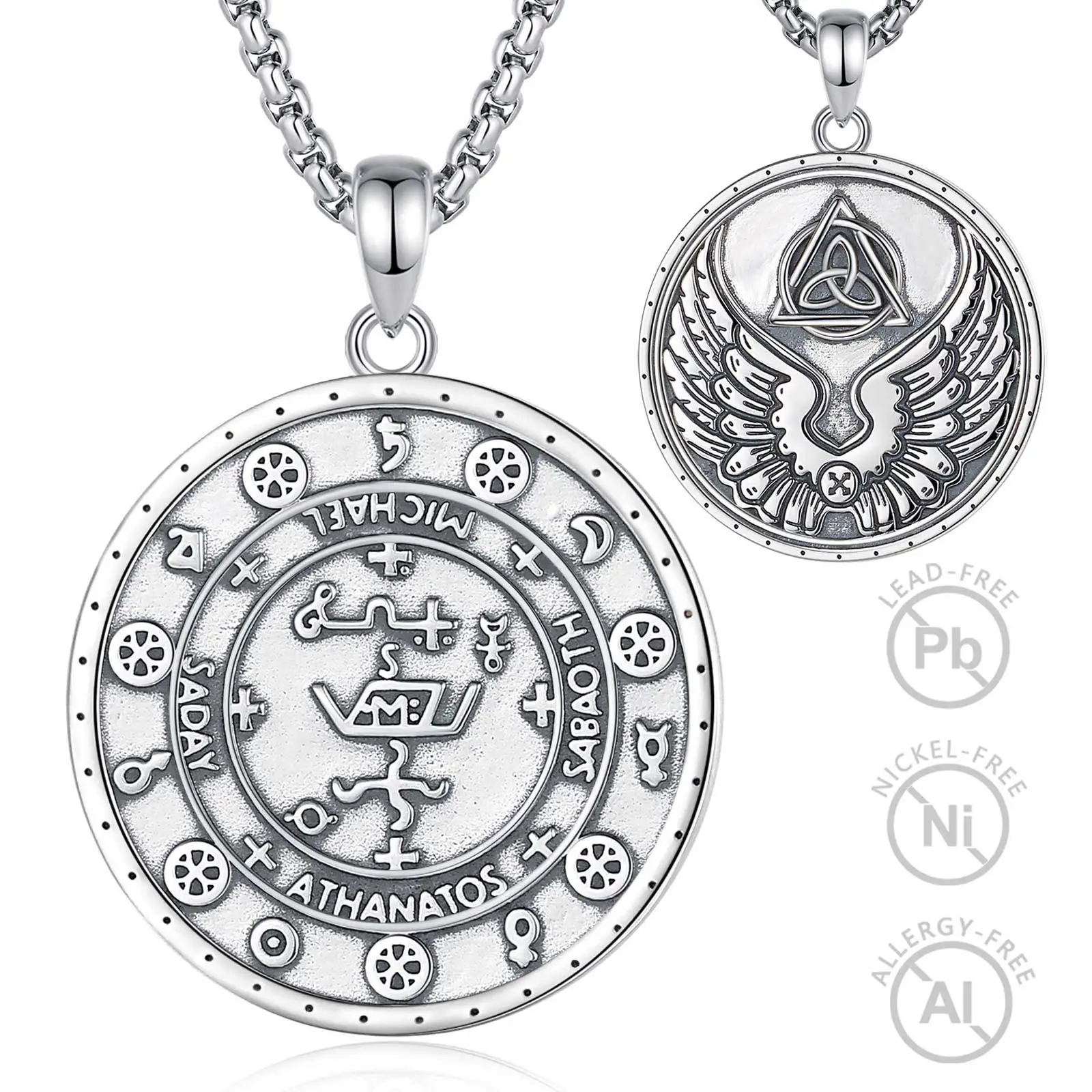 925 Sterling Silver Seal Talisman Protection Amulet Medal Jewelry  Medallion Geometry Seals of Archangel Angel Necklaces