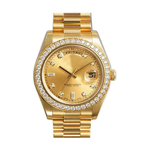 Luxury Fashion Watch Custom Gold Plated Men Crystal Stainless Steel Mechanical Watches