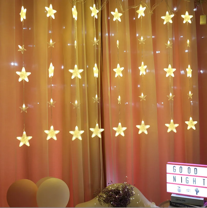 Holiday Wedding Hanging Led Window Curtain Yellow Lights String Light For Party