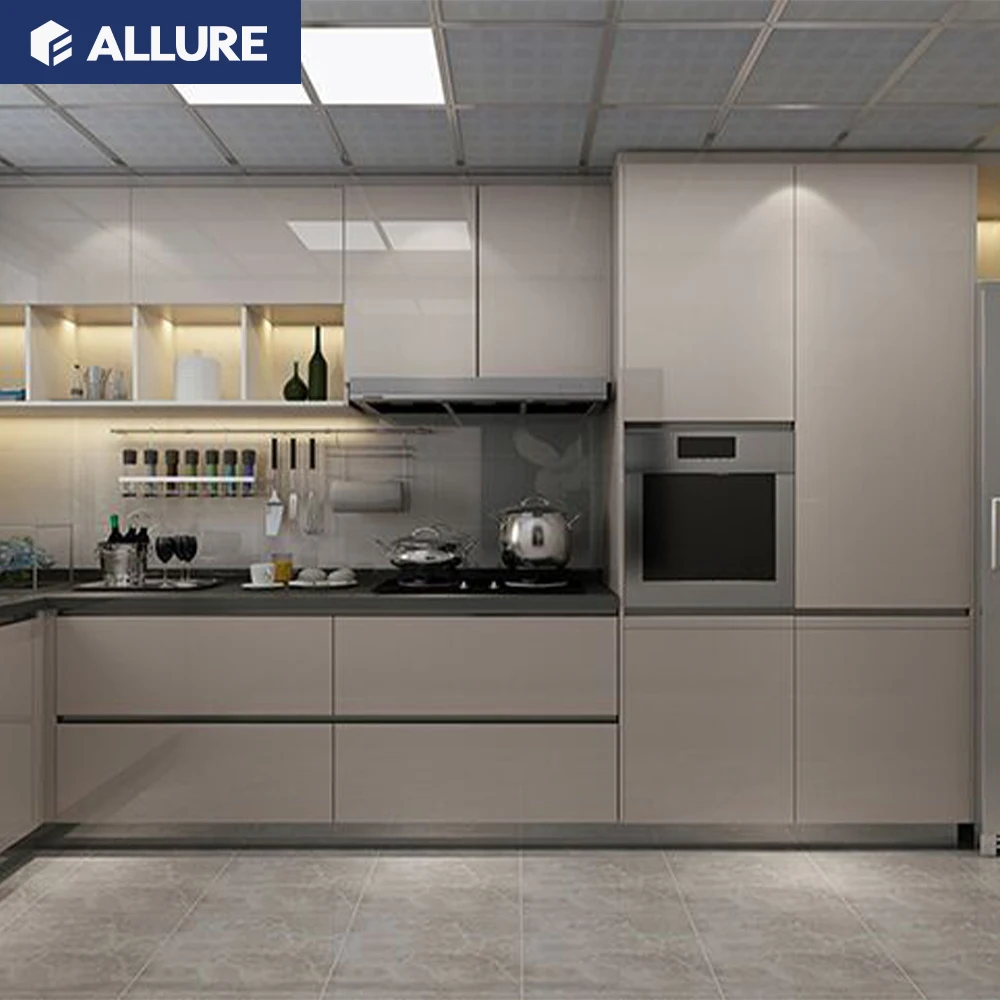 Бесплатный дизайн автоматические современные кухонные шкафы кухонный шкаф с мягкой закрывающейся ручкой выдвижные ящики современный производства в Китае