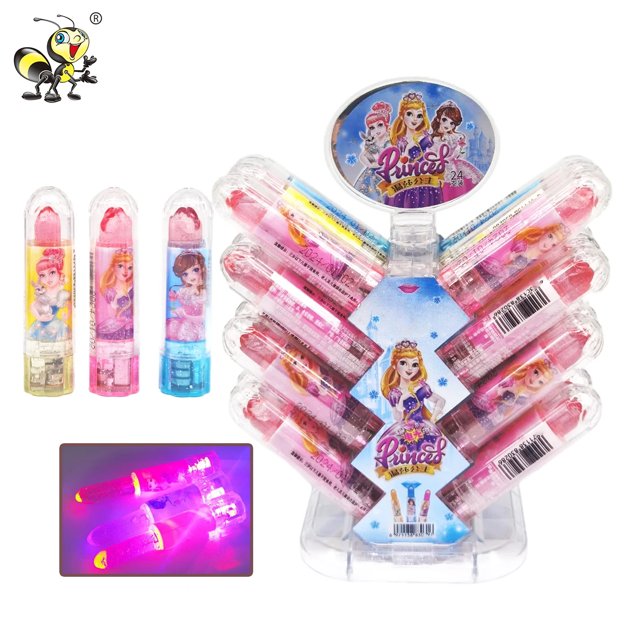 New confectionery products plastic Flashing glow lipstick candy toys kids halal lollipop