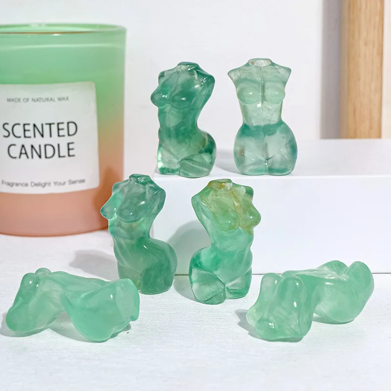 Wholesale Crafts Crystal Nude Model Women Body Torso Statue Green Fluorite Female Model Carving