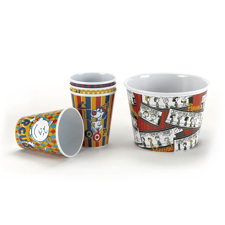 3 Pcs custom printed Lightweight Non-Toxic Plastic Popcorn and Fried chicken bucket