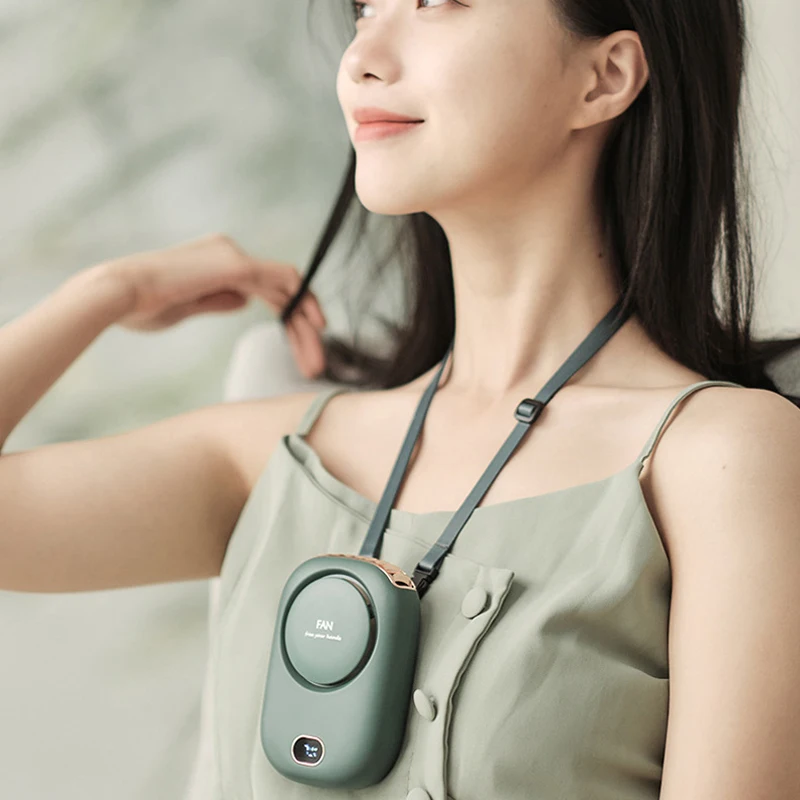 Hanging Neck Fan 2000mAh Lazy Bladeless Fan Usb Hanging Waist High Wind Power Ultra-long Standby Power Display Rechargeable Fan
