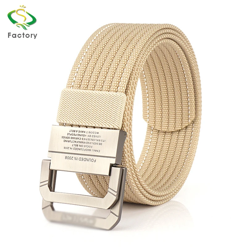 Double Loop Metal Buckle Fabric Cotton Multicolor Men Belt Outdoor Waist Belt