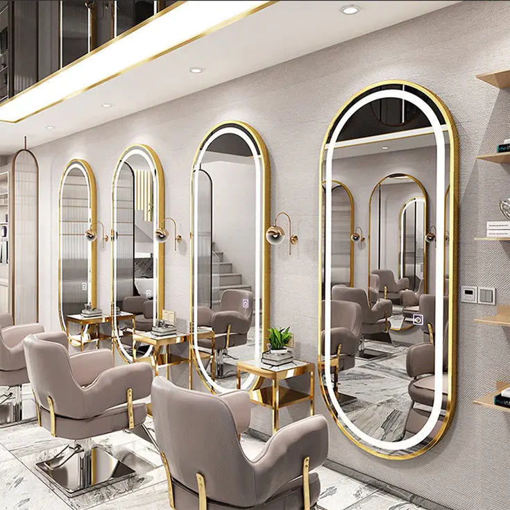 Golden Border Rectangle Hair Salon Styling Station Smart Single Side Mirror Salon Station Furniture Salon Mirror