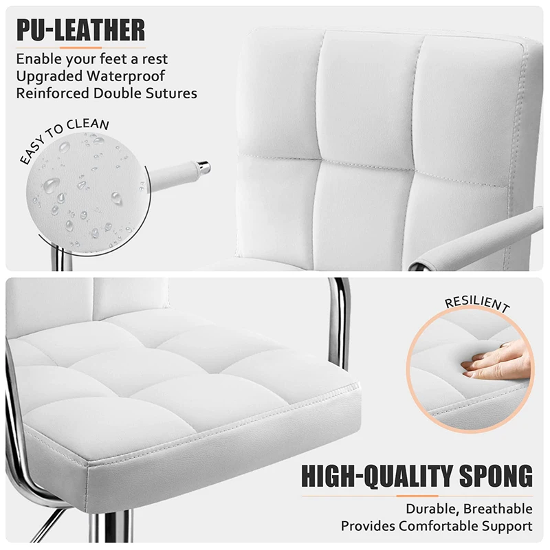 Modern Island Kitchen Chairs 360 Degree Swivel Adjustable White Leather Bar Stools With Armrest And Back