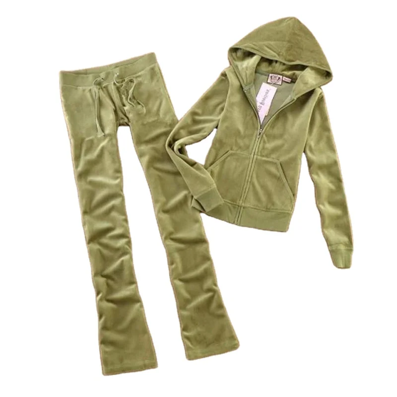 Spring Fall Winter Ladies Brand Gold Velvet Fabric Sports Suit Custom Women Velour Tracksuit With Logo