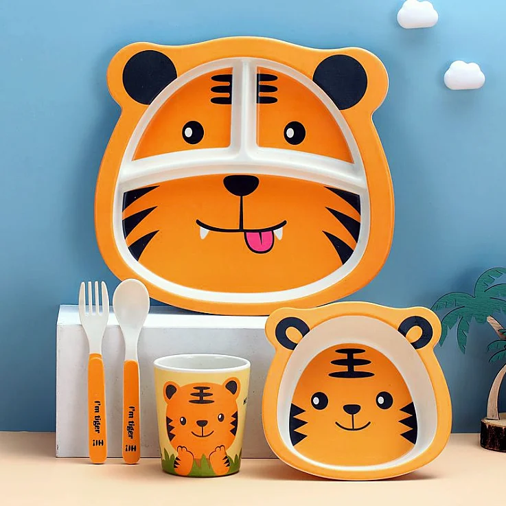 
Cartoon Bowl Animal Bamboo Fiber Dinnerware Set Children cutlery baby flatware tableware set 