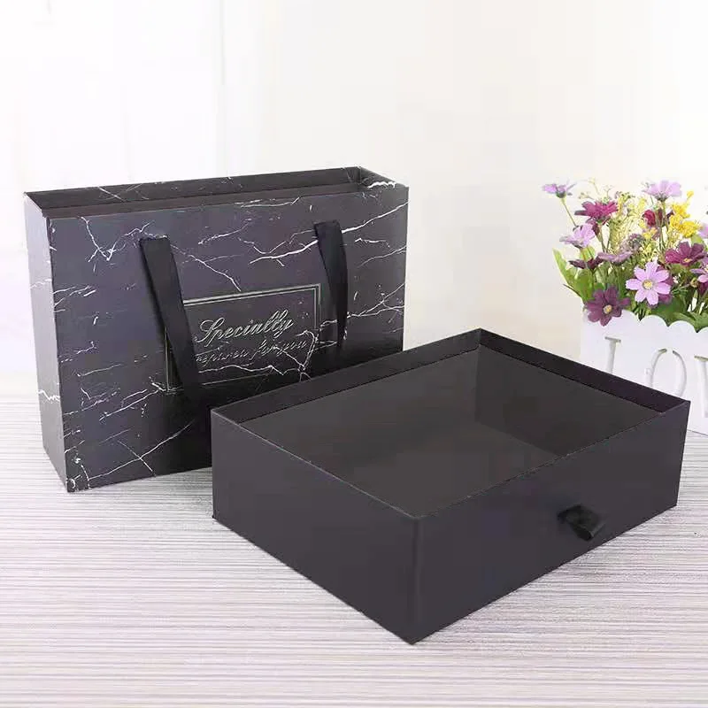 Black Marble Pattern Portable Gift Box Personalized Cardboard and Paper Clothing Box for Watches and Perfume