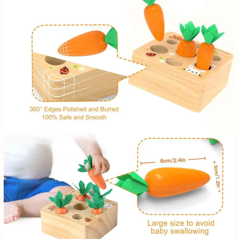 wood toys for kids montessori Toys Educational Carrot Harvest Toy for Toddlers, Shape Sorting Matching Puzzle, Developmental Lea
