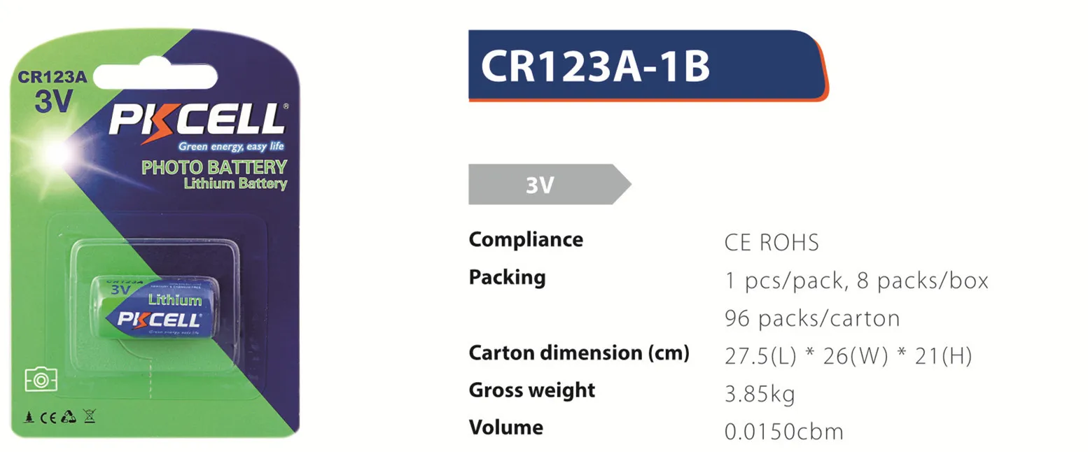  Сертифицированная литиевая батарея IEC60086 cr123a 3v