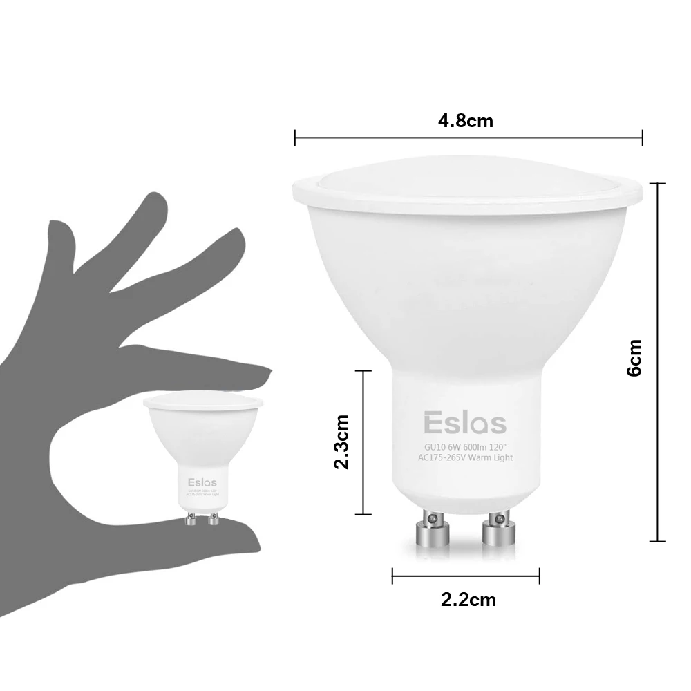 
Eslas New Arrival Free Sample 6W Warm White Cold White GU10 LED Spot Light Bulb for Indoor Lighting 