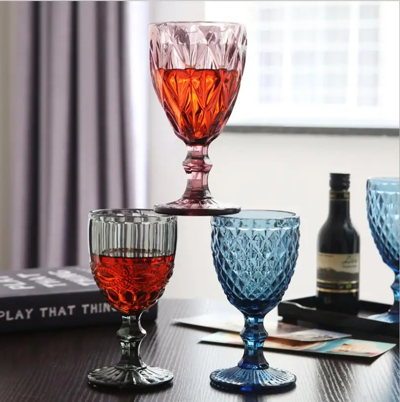 wholesale pressed glass water blue pink green color medieval wine goblets