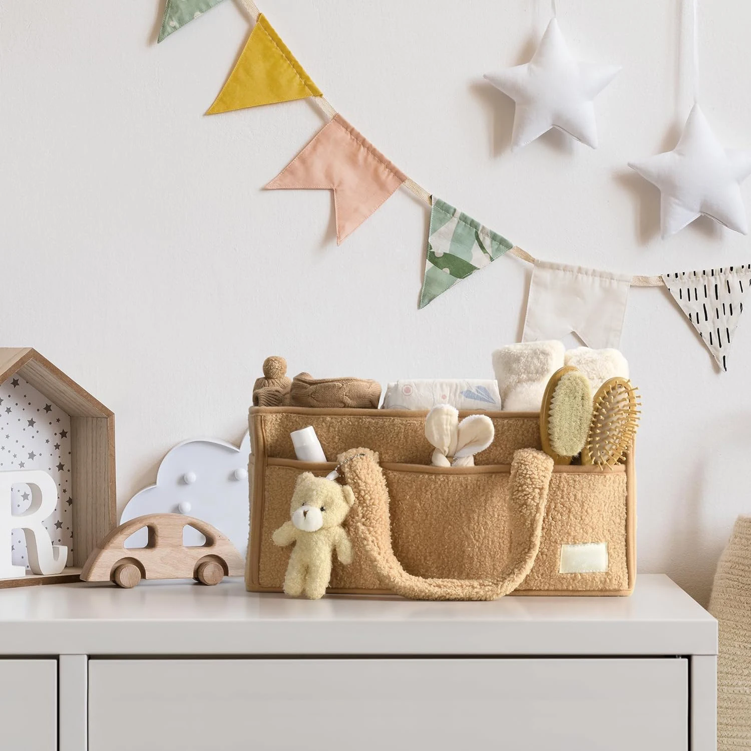 Portable Teddy Velvet Baby Diaper Caddy Organizer New Design Nursery Diaper Storage Basket for Changing Table