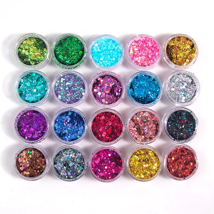 Wholesale 20 Colors Glitter Sequin Pigment Loose Makeup Glitters Private Label Chunky Glitter