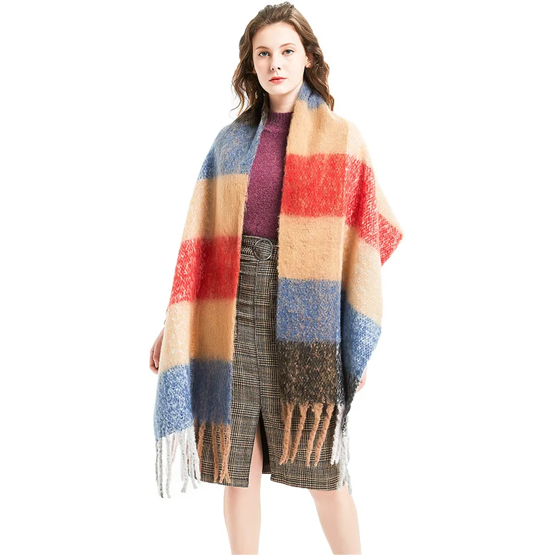 Factory Direct Sale Plaid Scarf for Women Winter Thicken Tassel Scarves Multi Design Shawls Polyester Scarf