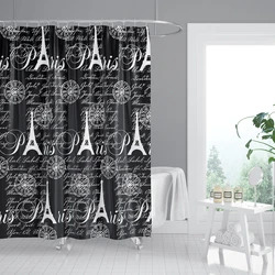 Fashion Print Plain White Eiffel Tower Red Bathroom Bathtub Curtain, Washable Polyester Waterproof Kids Shower Curtain Liner/