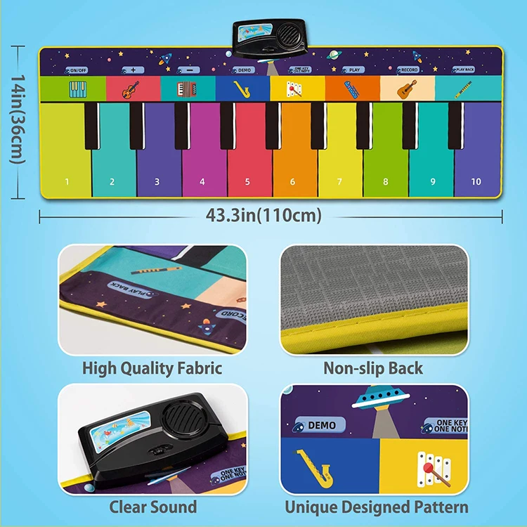 
Piano Keyboard Playmat Dance Mat Electronic Music Mat Touch Play Blanket Xmas Gifts Toys for Girls Boys Toddlers Kids 