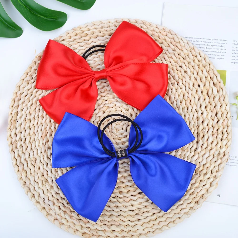 E-Magic Wholesale jojo flower hair bow custom color satin ribbon hair bow for girls hair bow with elastic rubber band