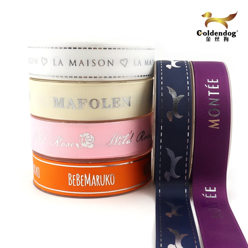 Mafolen Customized Logo Wholesale 25mm 3D Embossed Logo Printed Grosgrain Ribbon Tape For Gift Wrap