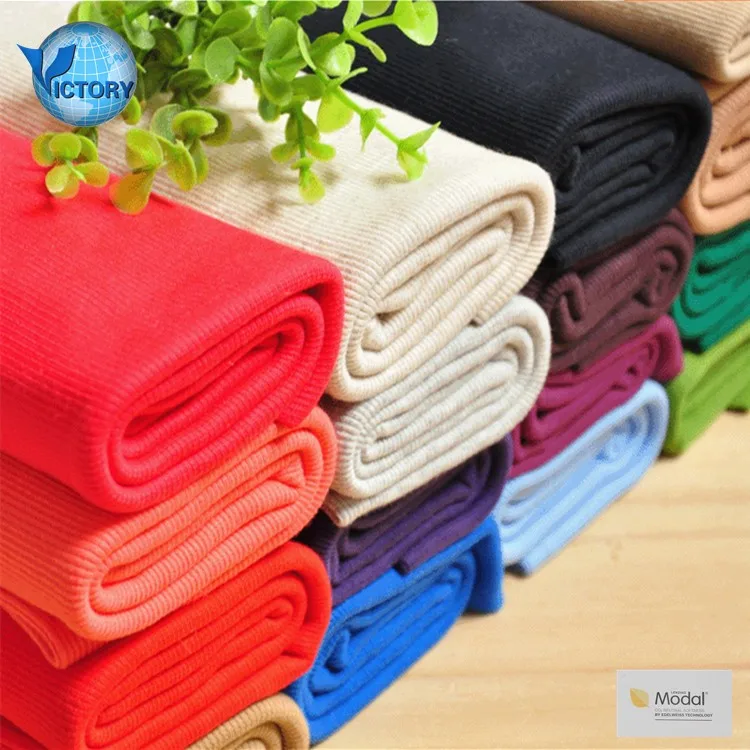 Rib Fabric Organic Cotton Polyester Stretch Lycra Collar Stripe Tubular Ottoman Baby 1x1 2x2 Rib Knit Fabric for Clothes T-Shirt