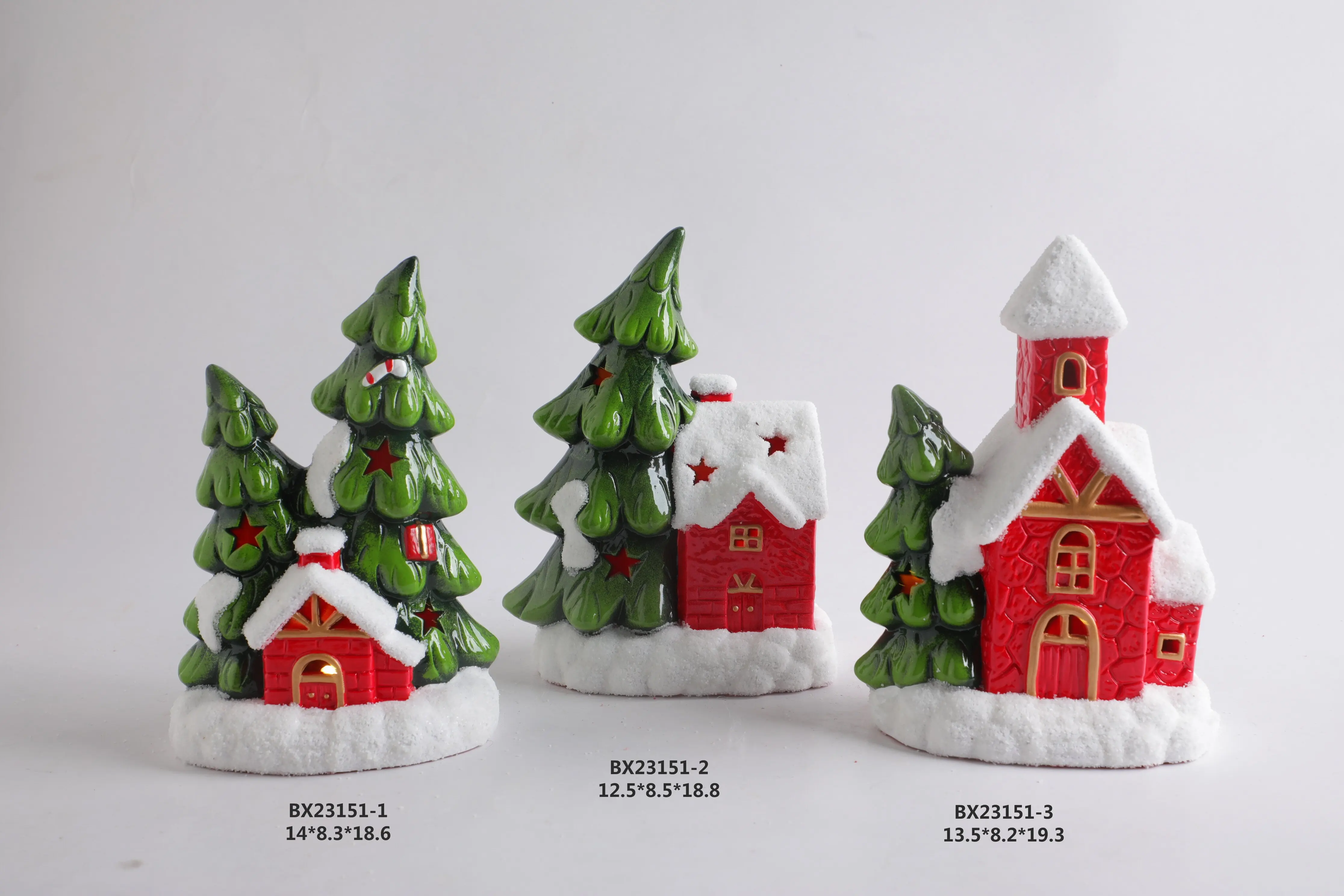 Christmas terracotta decorations Small house micro landscape decoration Christmas gift with led Ceramic Christmas decoration