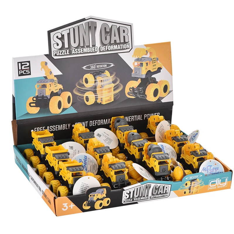 NK toys DIY puzzle assembling deformation 360 rolling stunt engineering car 12pcs in display box inertial car Excavator