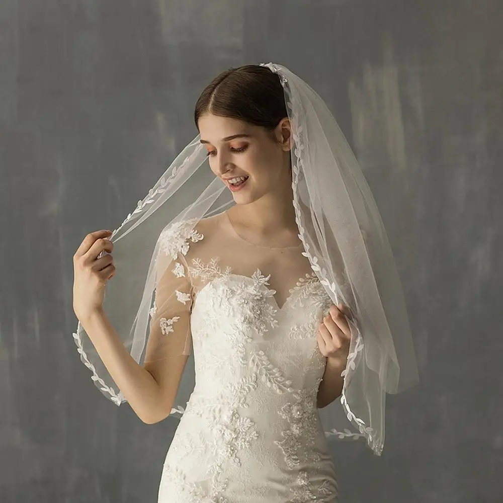 2021 Hot Sale Fashion 80*50cm Bride Veils With Pearl Wedding Veil Weddings