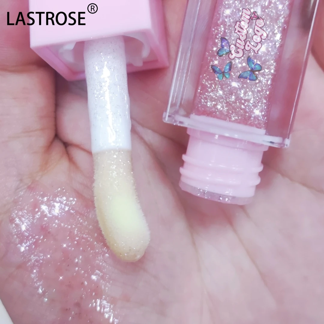 2024 New Big Brush Lip Oil 37 Colors Private Label Shiny Lip Oil Vegan Clear Lip Gloss with Rhinestone Tubes