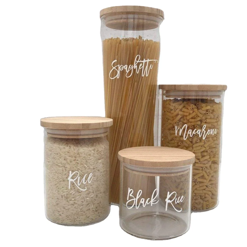 More Specifications Handmade High Borosilicate Airtight Kitchen Glass Storage Jars with Wood Lid Glass Canister for or candy coo