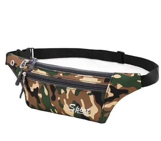 Custom Slim Camouflage Bumbag Belt Bags Headphone Hole Adjustable Nylon Cellphone Fanny Pack Waist Bag for Running Sports Outwor