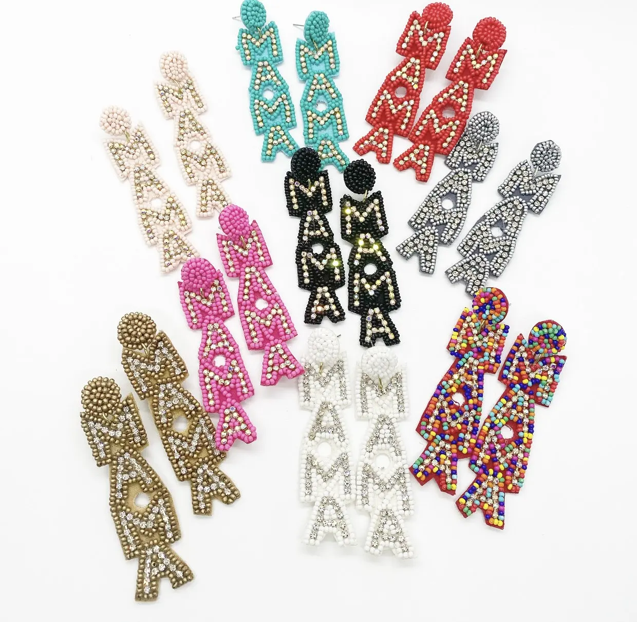 New fashion decorative MAMA Dangle Seed Bead Earrings  Rhinestone Beaded  Mom  gift earrings women