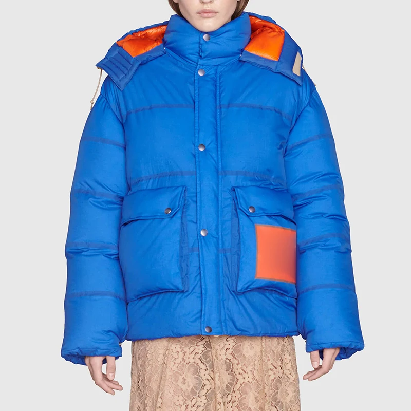 Custom Label Logo Hot Sale Hooded Fashionable Down Coat Pdded Bubble Color Block Mens Jackets Splicing Contrast Puffer Jacket